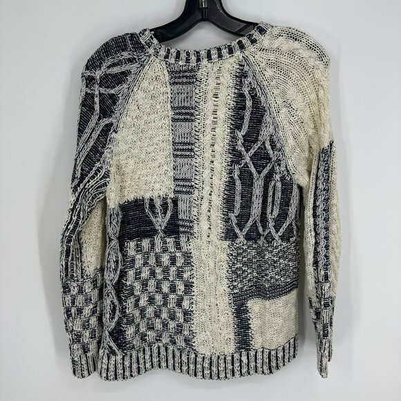 Chaps Black and Cream Patchwork Sweater - Picture 2 of 7